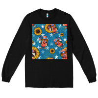Black 4th of july sunflowers hotdog seamless pattern Long Sleeve Tee - BundleAndBundleShop
