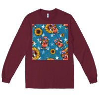 Burgundy 4th of july sunflowers hotdog seamless pattern Long Sleeve Tee - BundleAndBundleShop