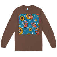 Chestnut 4th of july sunflowers hotdog seamless pattern Long Sleeve Tee - BundleAndBundleShop