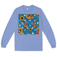 Colony Blue 4th of july sunflowers hotdog seamless pattern Long Sleeve Tee - BundleAndBundleShop