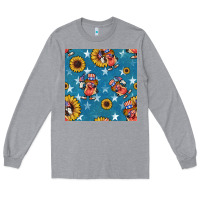 Heather Grey 4th of july sunflowers hotdog seamless pattern Long Sleeve Tee - BundleAndBundleShop