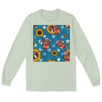 4th Of July Sunflowers Hotdog Seamless Pattern Long Sleeve Tee | Teevron