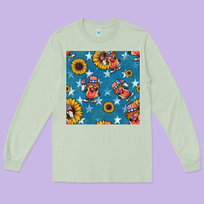 4th Of July Sunflowers Hotdog Seamless Pattern Long Sleeve Tee Designed By Bundleandbundleshop