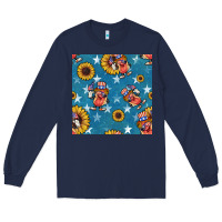 Navy 4th of july sunflowers hotdog seamless pattern Long Sleeve Tee - BundleAndBundleShop