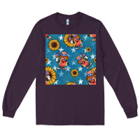 Plum 4th of july sunflowers hotdog seamless pattern Long Sleeve Tee - BundleAndBundleShop