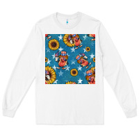 White 4th of july sunflowers hotdog seamless pattern Long Sleeve Tee - BundleAndBundleShop