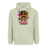 Matcha preschool teacher life afro messy bun Heavyweight Hoodie - NancyCooperArtShop
