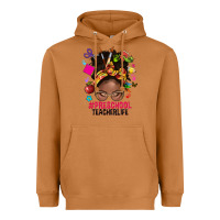 Preschool Teacher Life Afro Messy Bun Heavyweight Hoodie | Teevron
