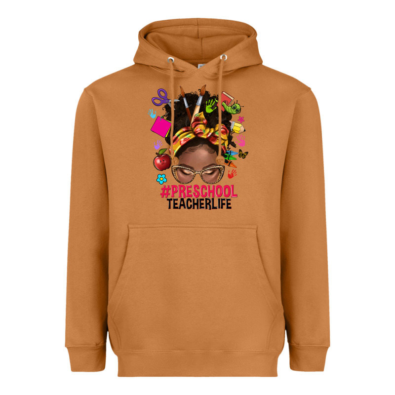 Preschool Teacher Life Afro Messy Bun Heavyweight Hoodie by NancyCooperArtShop | Teevron
