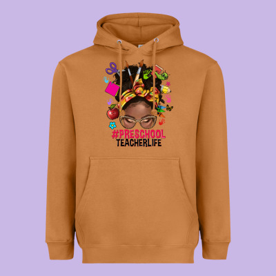 Preschool Teacher Life Afro Messy Bun Heavyweight Hoodie Designed By Nancycooperartshop
