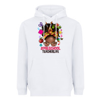 White preschool teacher life afro messy bun Heavyweight Hoodie - NancyCooperArtShop