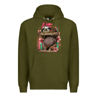 Army Green cute floral baby sloth Premium Hoodie - Jasminsmagicworld
