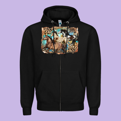 3 Western Horses Running Free Zipper Hoodie Designed By Lillyallendesigns