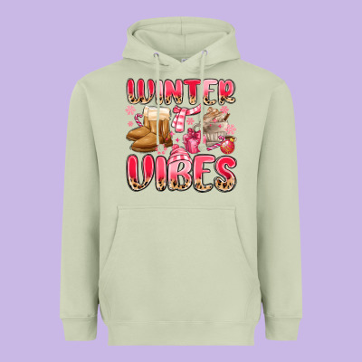 Pink Winter Vibes Heavyweight Hoodie Designed By Maliassmallbusiness