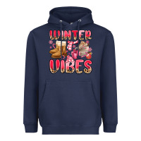 Navy pink winter vibes Heavyweight Hoodie - MaliasSmallBusiness