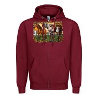 Burgundy 2 horses at the ranch Zipper Hoodie - LillyAllenDesigns