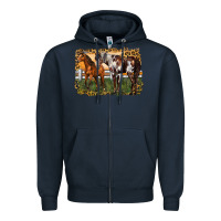Navy 2 horses at the ranch Zipper Hoodie - LillyAllenDesigns