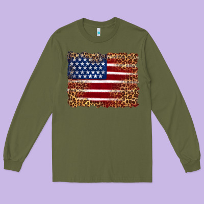 American Flag And Leopard Long Sleeve Tee Designed By Artiststas