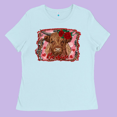 Be Mine Highland Cow Ladies Tee Designed By Adodesignshop