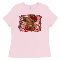 Bubblegum Pink be mine highland cow Ladies Tee - AdoDesignShop