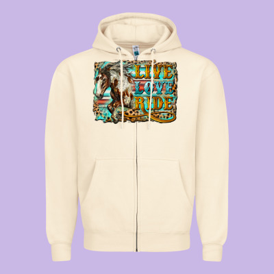 Live Love Ride Horse Zipper Hoodie Designed By Lillyallendesigns