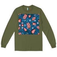 Army Green 4th uf july strawberries seamless pattern Long Sleeve Tee - BundleAndBundleShop