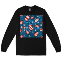 Black 4th uf july strawberries seamless pattern Long Sleeve Tee - BundleAndBundleShop