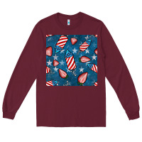 Burgundy 4th uf july strawberries seamless pattern Long Sleeve Tee - BundleAndBundleShop