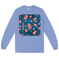 Colony Blue 4th uf july strawberries seamless pattern Long Sleeve Tee - BundleAndBundleShop