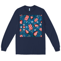 Navy 4th uf july strawberries seamless pattern Long Sleeve Tee - BundleAndBundleShop