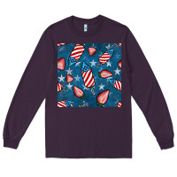 Plum 4th uf july strawberries seamless pattern Long Sleeve Tee - BundleAndBundleShop