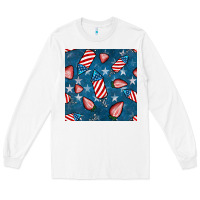 White 4th uf july strawberries seamless pattern Long Sleeve Tee - BundleAndBundleShop