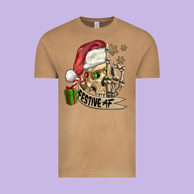 Festive Af Christmas Skull Vintage Tee Designed By Fadigitalartstudio