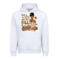 White Just a girl who loves Fall afro woman Urban Hoodie - NancyCooperArtShop
