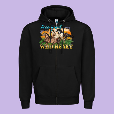 Free Spirit Wild Heart 3 Horses Zipper Hoodie Designed By Lillyallendesigns