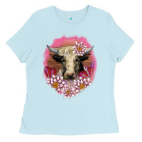 Baby Blue v.d lotus and cow Ladies Tee - AdoDesignShop