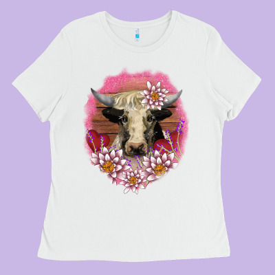 V.d Lotus And Cow Ladies Tee Designed By Adodesignshop