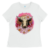White v.d lotus and cow Ladies Tee - AdoDesignShop