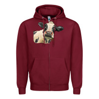 Burgundy holstein heifer face Zipper Hoodie - LillyAllenDesigns