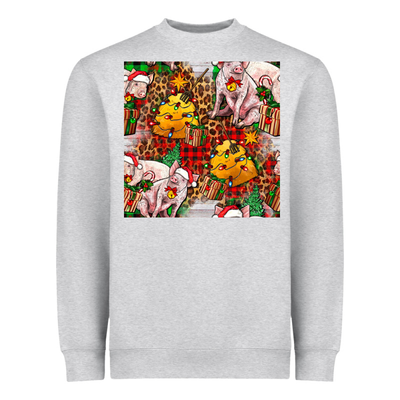 Christmas Pig  Tartan With  Hay And Christmas Ligh Heavyweight Sweatshirt by FaDigitalArtStudio | Teevron