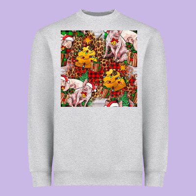 Christmas Pig  Tartan With  Hay And Christmas Ligh Heavyweight Sweatshirt Designed By Fadigitalartstudio