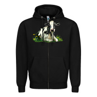 Black holstein cow sitting Zipper Hoodie - LillyAllenDesigns