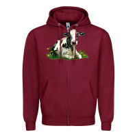 Burgundy holstein cow sitting Zipper Hoodie - LillyAllenDesigns