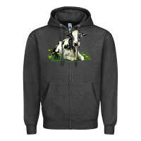 Charcoal Heather holstein cow sitting Zipper Hoodie - LillyAllenDesigns