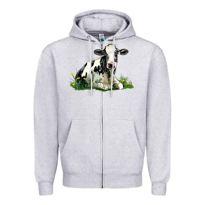Holstein Cow Sitting Zipper Hoodie by LillyAllenDesigns | Teevron
