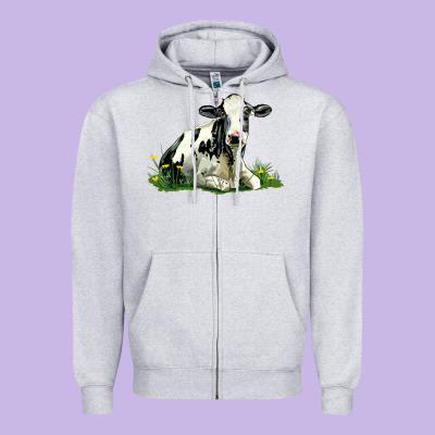 Holstein Cow Sitting Zipper Hoodie Designed By Lillyallendesigns