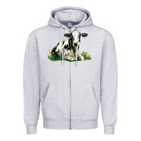 Heather Grey holstein cow sitting Zipper Hoodie - LillyAllenDesigns
