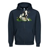 Navy holstein cow sitting Zipper Hoodie - LillyAllenDesigns