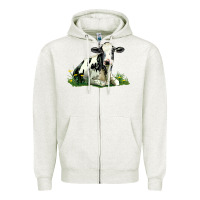 Oatmeal Heather holstein cow sitting Zipper Hoodie - LillyAllenDesigns