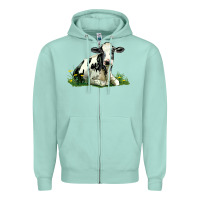 Seafoam holstein cow sitting Zipper Hoodie - LillyAllenDesigns